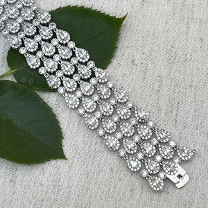 CZ Vintage Teardrop Cuff Bracelet, Wide Band NWT